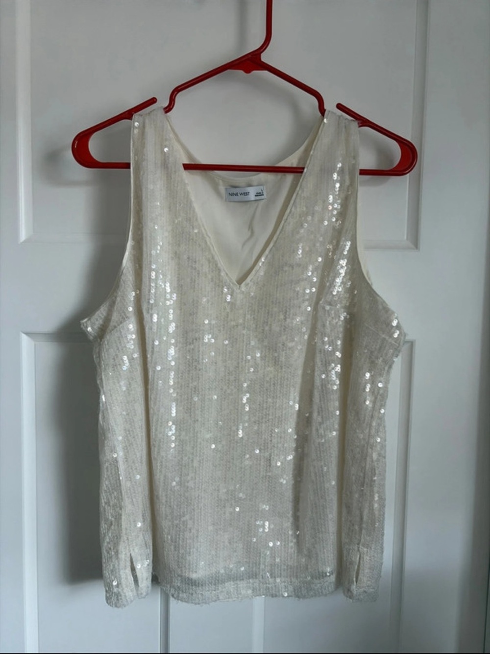 Nine West Ivory Sequin V-Neck Camisole